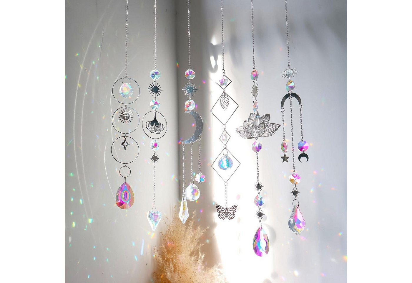 Agger Windspiel 6er Set Kristall Sonnenfänger mit Regenbogen-Effekt für Fenster