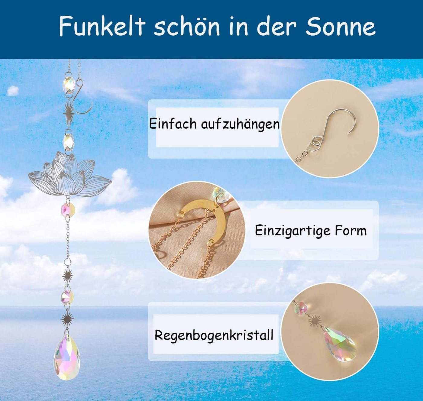 Agger Windspiel 6er Set Kristall Sonnenfänger mit Regenbogen-Effekt für Fenster Bild 2