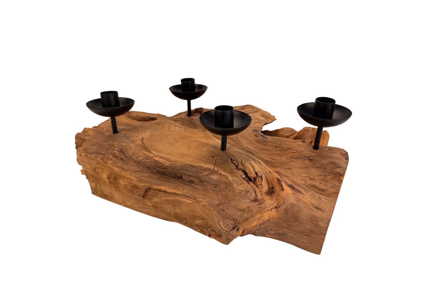 Online-Fuchs Adventskranz aus Wurzelholz mit schwarzen Stabkerzenhaltern - Weihnachstdeko, natürliche Gemütlichkeit und rustikaler Charme - 38 cm groß Bild 2