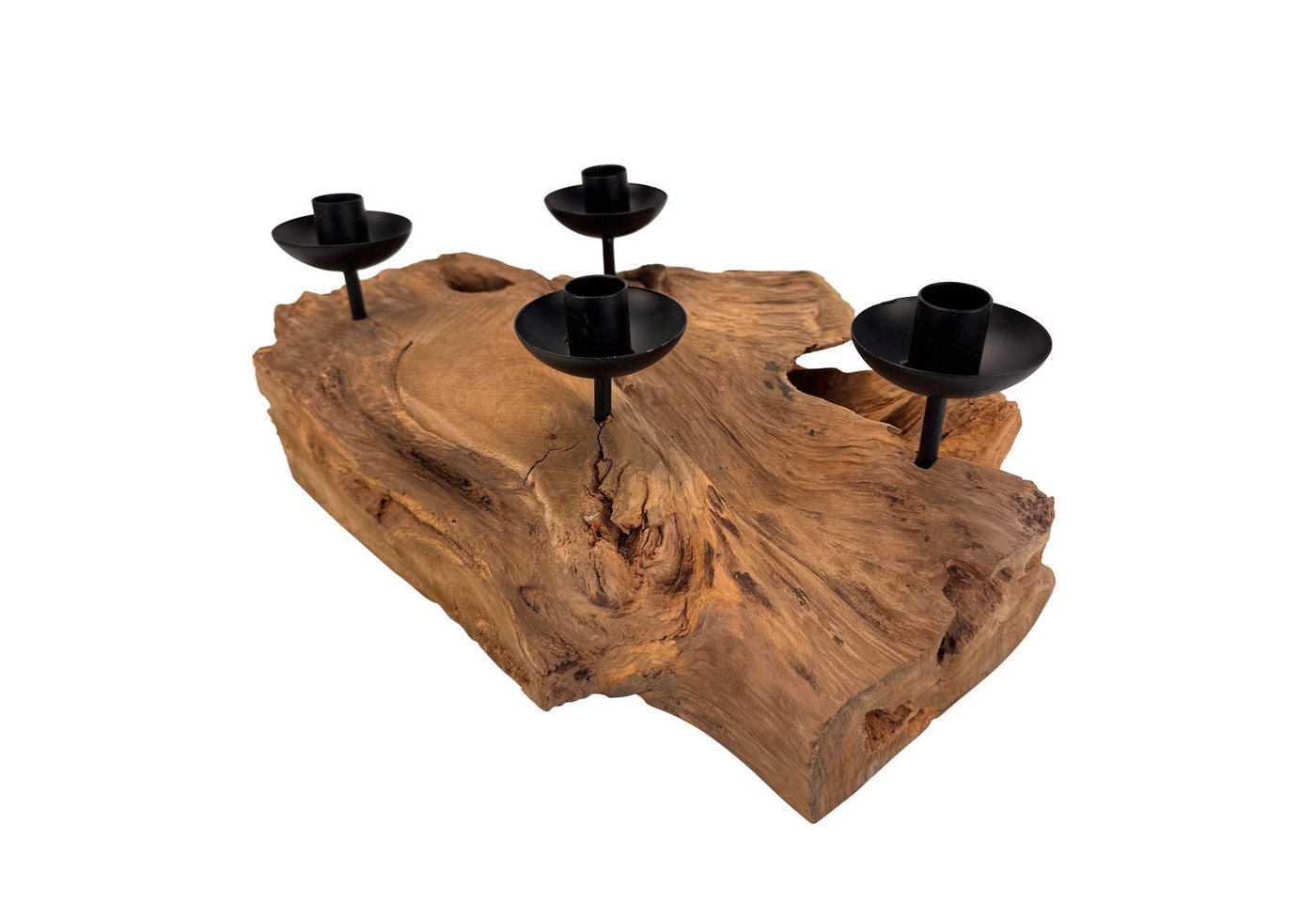 Online-Fuchs Adventskranz aus Wurzelholz mit schwarzen Stabkerzenhaltern - Weihnachstdeko, natürliche Gemütlichkeit und rustikaler Charme - 38 cm groß Bild 4