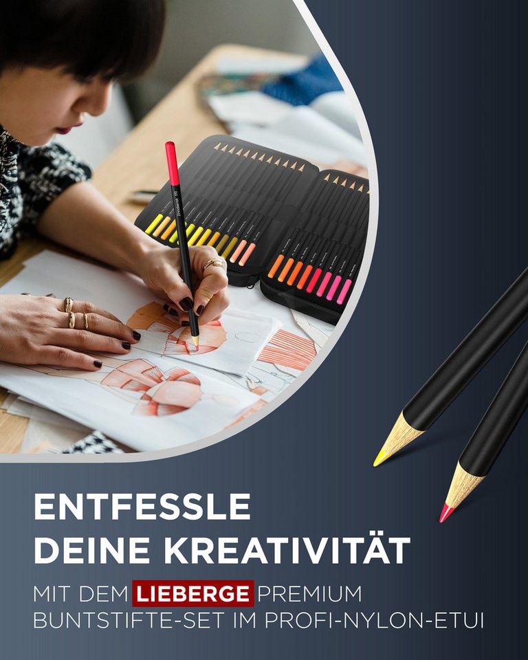 LIEBERGE Buntstift Premium Set 72 Farben + Kreativbuch zum Ausmalen 75 Motive, (Set, 2-tlg., 75 handillustrierte Motive, 72 Buntstifte im Profi-Nylon-Etui), 72 intensive abgestimmte Farben, 75 handillustrierte Motive Bild 3
