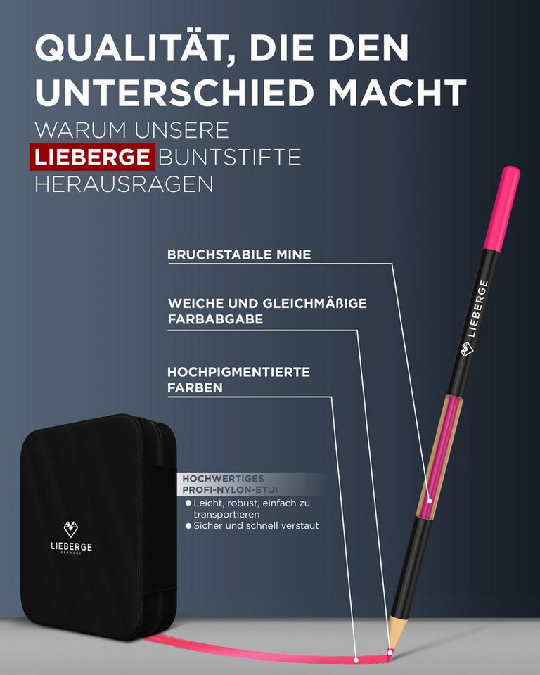 LIEBERGE Buntstift Premium Set 72 Farben + Kreativbuch zum Ausmalen 75 Motive, (Set, 2-tlg., 75 handillustrierte Motive, 72 Buntstifte im Profi-Nylon-Etui), 72 intensive abgestimmte Farben, 75 handillustrierte Motive Bild 4