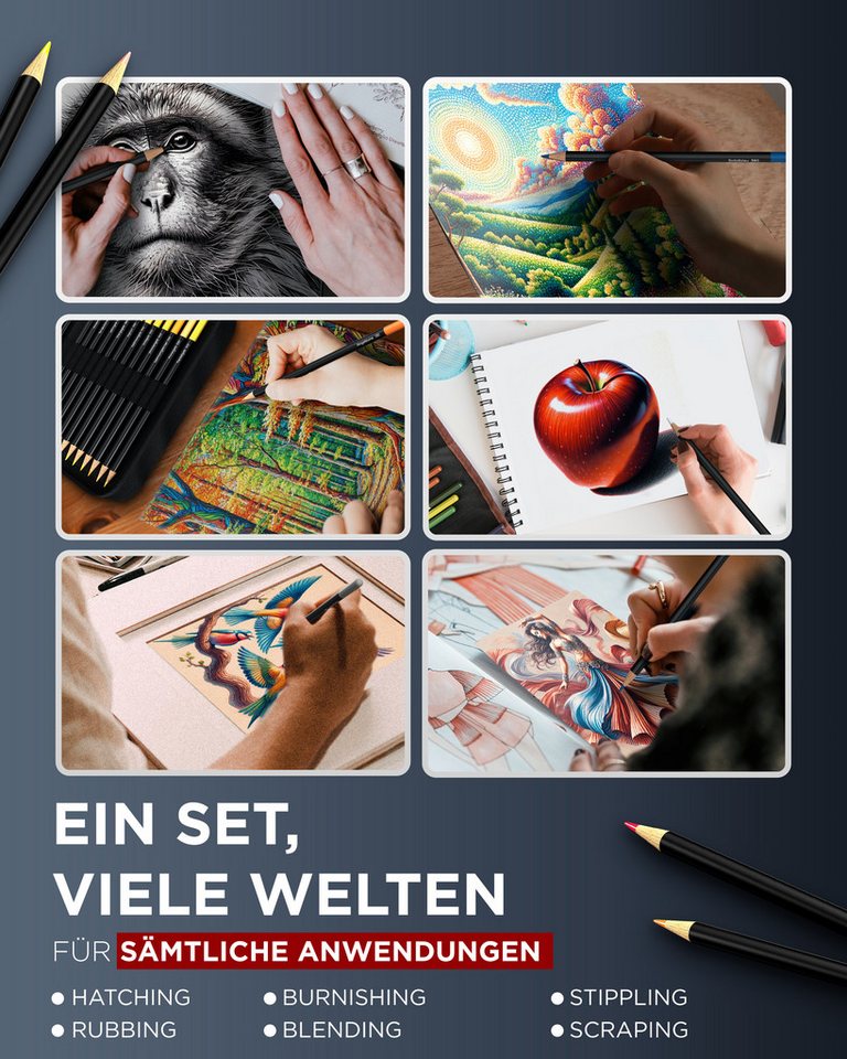 LIEBERGE Buntstift Premium Set 72 Farben + Kreativbuch zum Ausmalen 75 Motive, (Set, 2-tlg., 75 handillustrierte Motive, 72 Buntstifte im Profi-Nylon-Etui), 72 intensive abgestimmte Farben, 75 handillustrierte Motive Bild 5