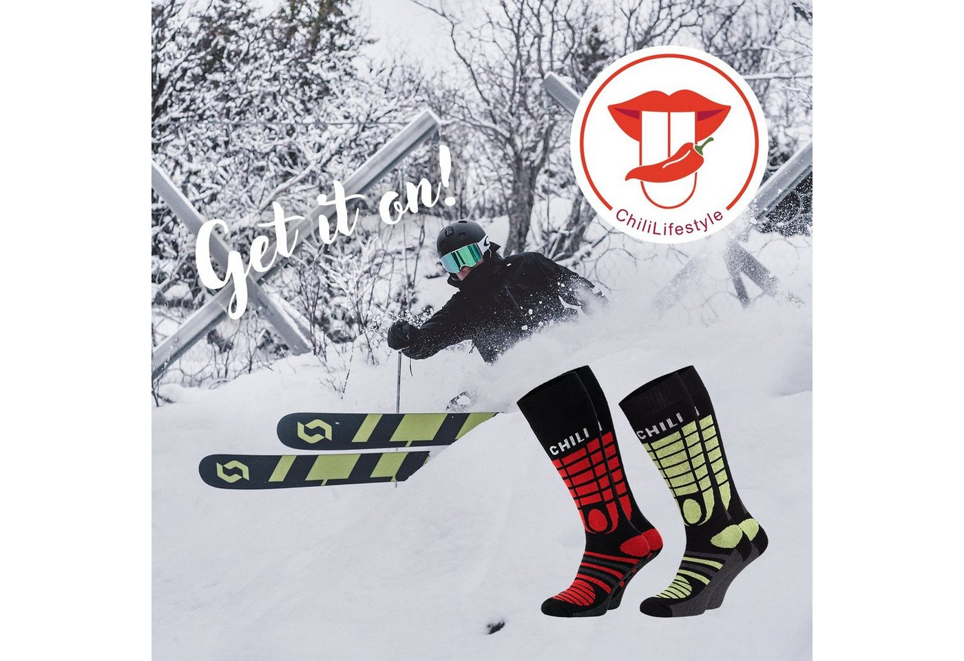 Chili Lifestyle Skisocken YEON gepolsterte Ski Kniestrümpfe Snowboard Winter aus Baumwolle (Multipack, 4-Paar, 2 Farbdesigns) Elastischer Bund Bild 5