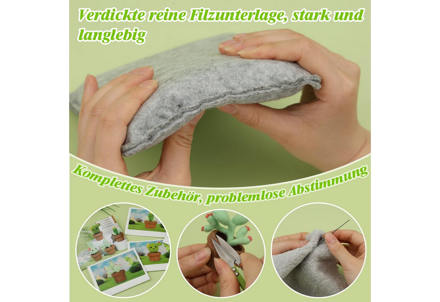 CLTYQ Kreativset Anfänger, Nadelfilz Set mit Box, 4-teiliges süßes Kaktus Wollfilz Set, Nadelfilzzubehör mit Nadelfilzpad, Filznadeln, Filzwolle, Anleitung
