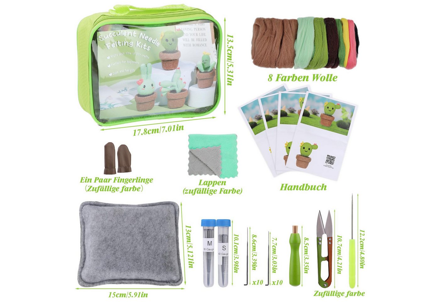 CLTYQ Kreativset Anfänger, Nadelfilz Set mit Box, 4-teiliges süßes Kaktus Wollfilz Set, Nadelfilzzubehör mit Nadelfilzpad, Filznadeln, Filzwolle, Anleitung Bild 4