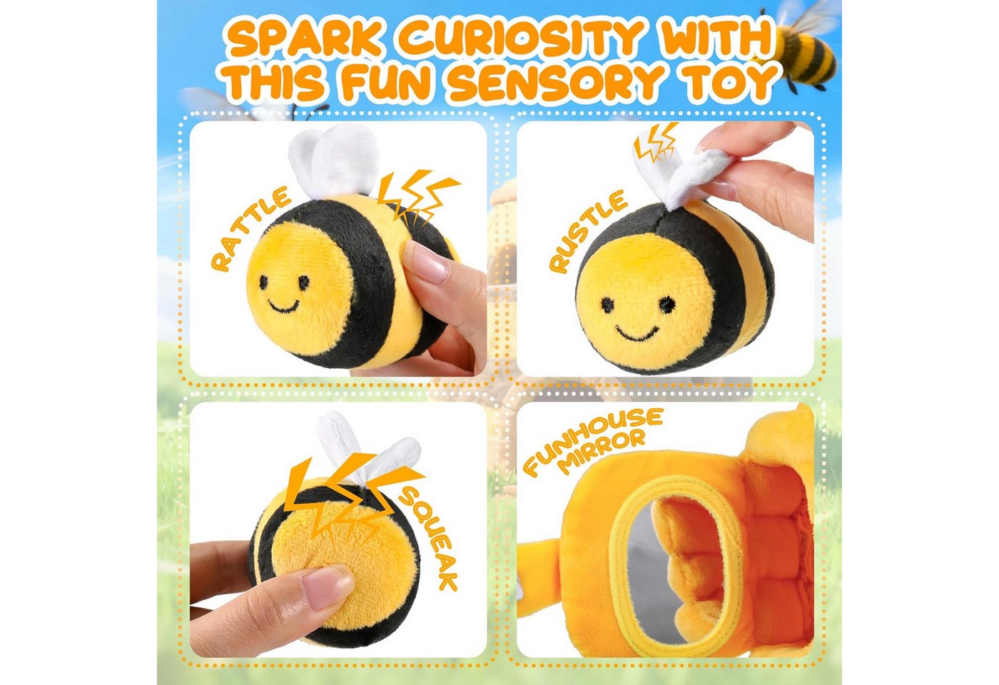 FELIXLEO Kinderrucksack Weiches Bienenstock Baby Spielzeug 5 Sensorik Bienen Montessori (1-tlg)