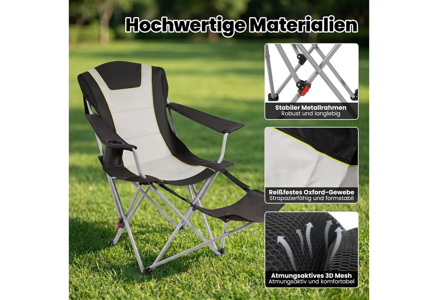 HOMECALL Campingstuhl mit fußstütze Klappstuhl Angelstuhl Faltbar gepolstert gartenstuhl (2-in-1-Funktion gartenstuhl klappbar campingstuhl mit fußablage), 3 fach Verstellbare Rückenlehne Bild 3