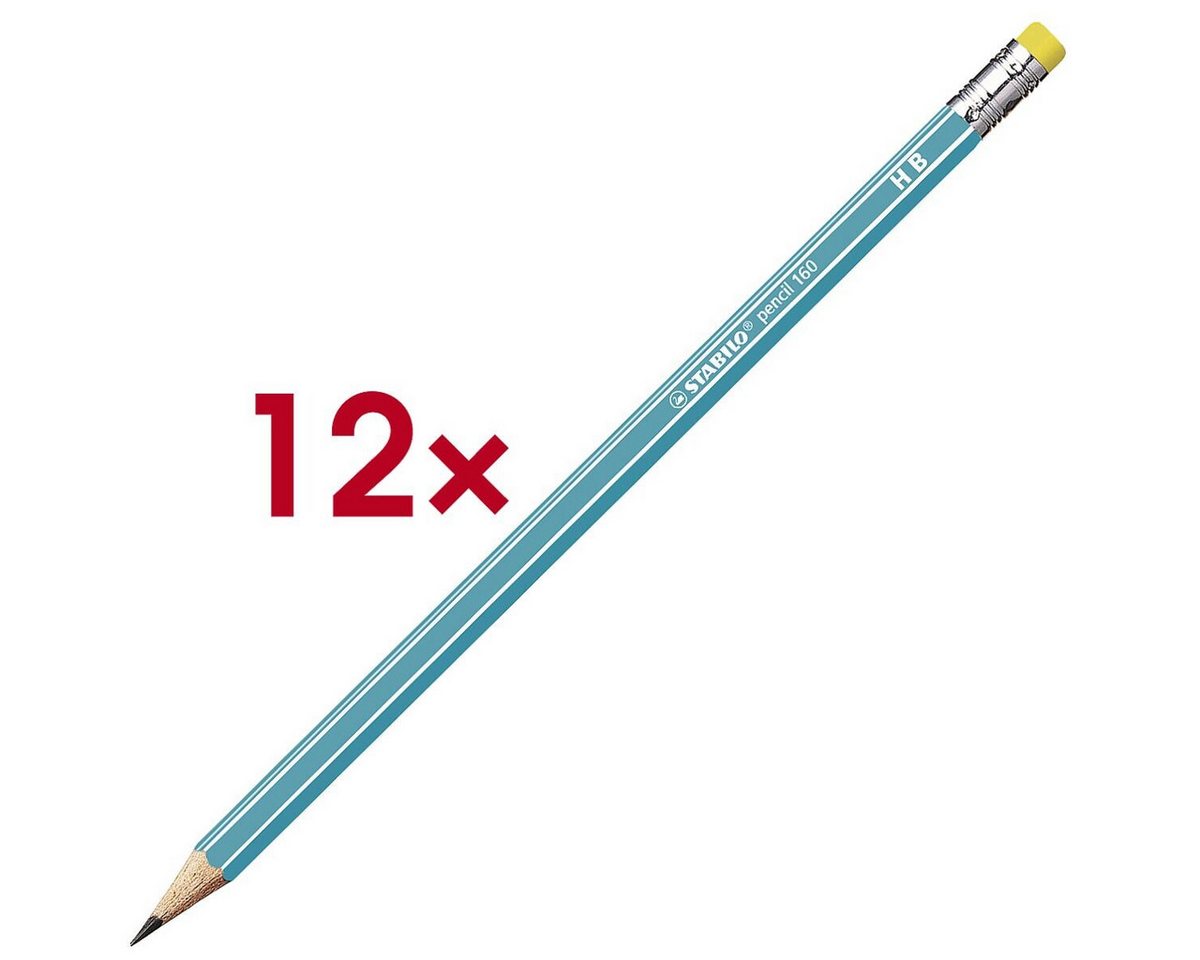 STABILO Bleistift pencil 160, (12-tlg), HB (mittelweich), mit Radiergummi, Sechskant