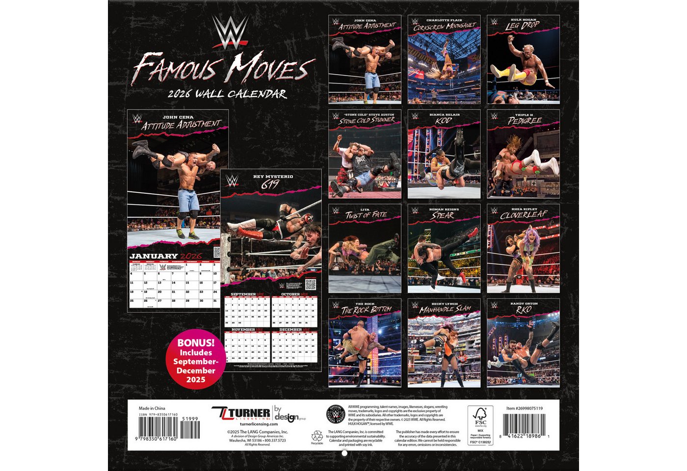 Turner Wandkalender Turner Spektakuläre Würfe WWE 30,5 x 30,5 cm Wandkalender 2026, 12- Monats- Format, Zusatzseite Januar - Dezember 2024 Bild 2