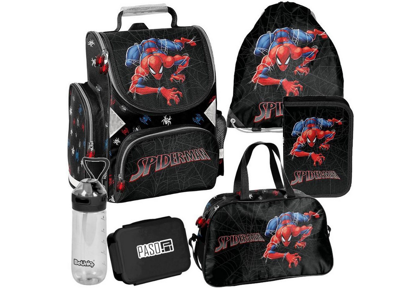 PASO Schulrucksack Mega-Set Spider-Man Schulset 6-tlg. (Schulranzen + Turnbeutel + Federmäppchen + Lunchbox + Trinkflasche + Sporttasche, 6-tlg) Bild 4