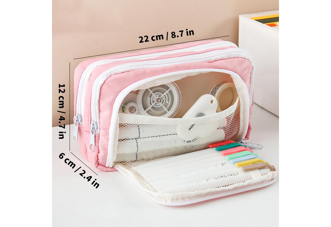 Diwzbyn Federmäppchen Federmäppchen mit großer Kapazität, ästhetisches Mäppchen mit Fächern, Tragbare Federtasche für Schule, Uni und Büro Bild 2