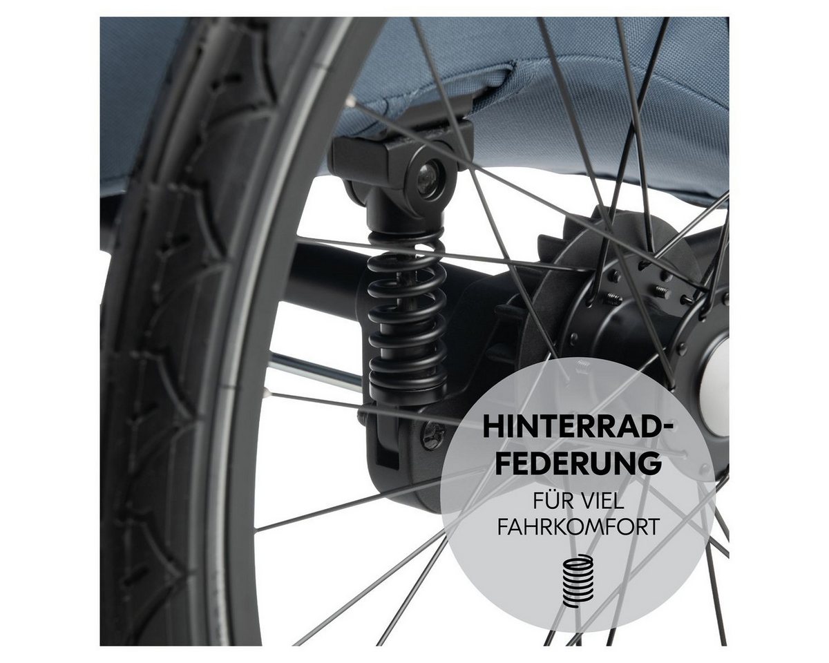 Hauck Fahrradkinderanhänger Dryk Duo Plus - Dark Blue, Fahrradanhänger Buggy für 2 Kinder mit Regen-& Sonnenschutz bis 44 kg