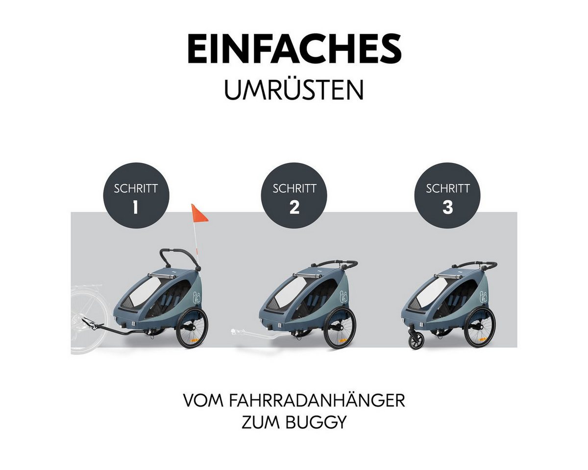 Hauck Fahrradkinderanhänger Dryk Duo Plus - Dark Blue, Fahrradanhänger Buggy für 2 Kinder mit Regen-& Sonnenschutz bis 44 kg Bild 2