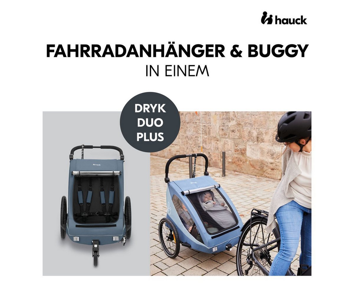 Hauck Fahrradkinderanhänger Dryk Duo Plus - Dark Blue, Fahrradanhänger Buggy für 2 Kinder mit Regen-& Sonnenschutz bis 44 kg Bild 3