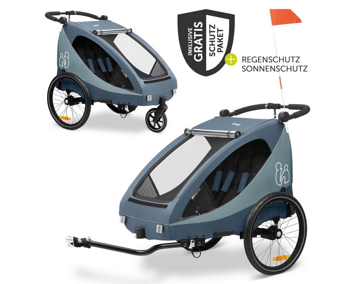 Hauck Fahrradkinderanhänger Dryk Duo Plus - Dark Blue, Fahrradanhänger Buggy für 2 Kinder mit Regen-& Sonnenschutz bis 44 kg Bild 4