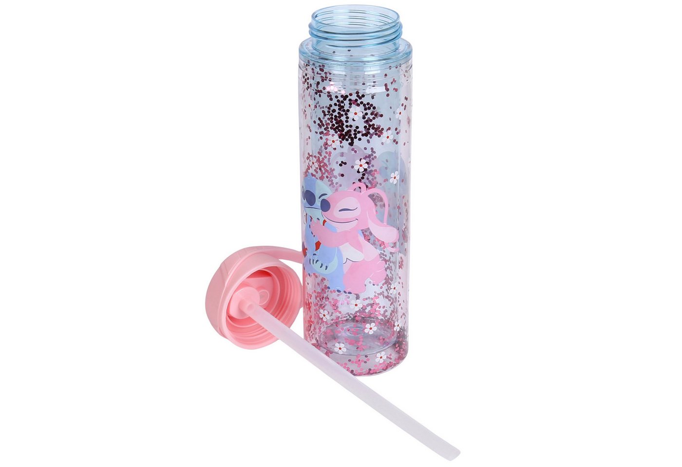 Disney Trinkflasche DISNEY Stitch Wasserflasche 550 ml mit Trinkhalm und Griff
