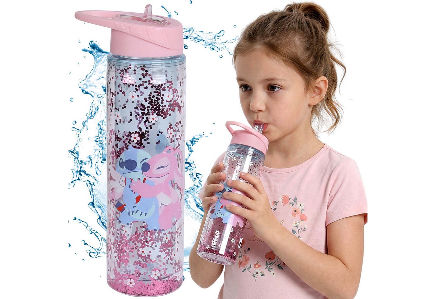 Disney Trinkflasche DISNEY Stitch Wasserflasche 550 ml mit Trinkhalm und Griff Bild 3