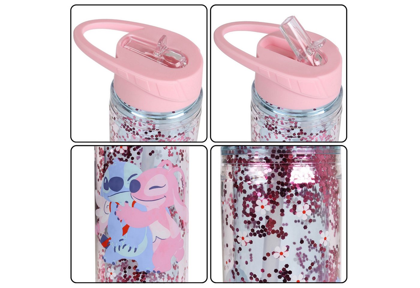 Disney Trinkflasche DISNEY Stitch Wasserflasche 550 ml mit Trinkhalm und Griff Bild 4