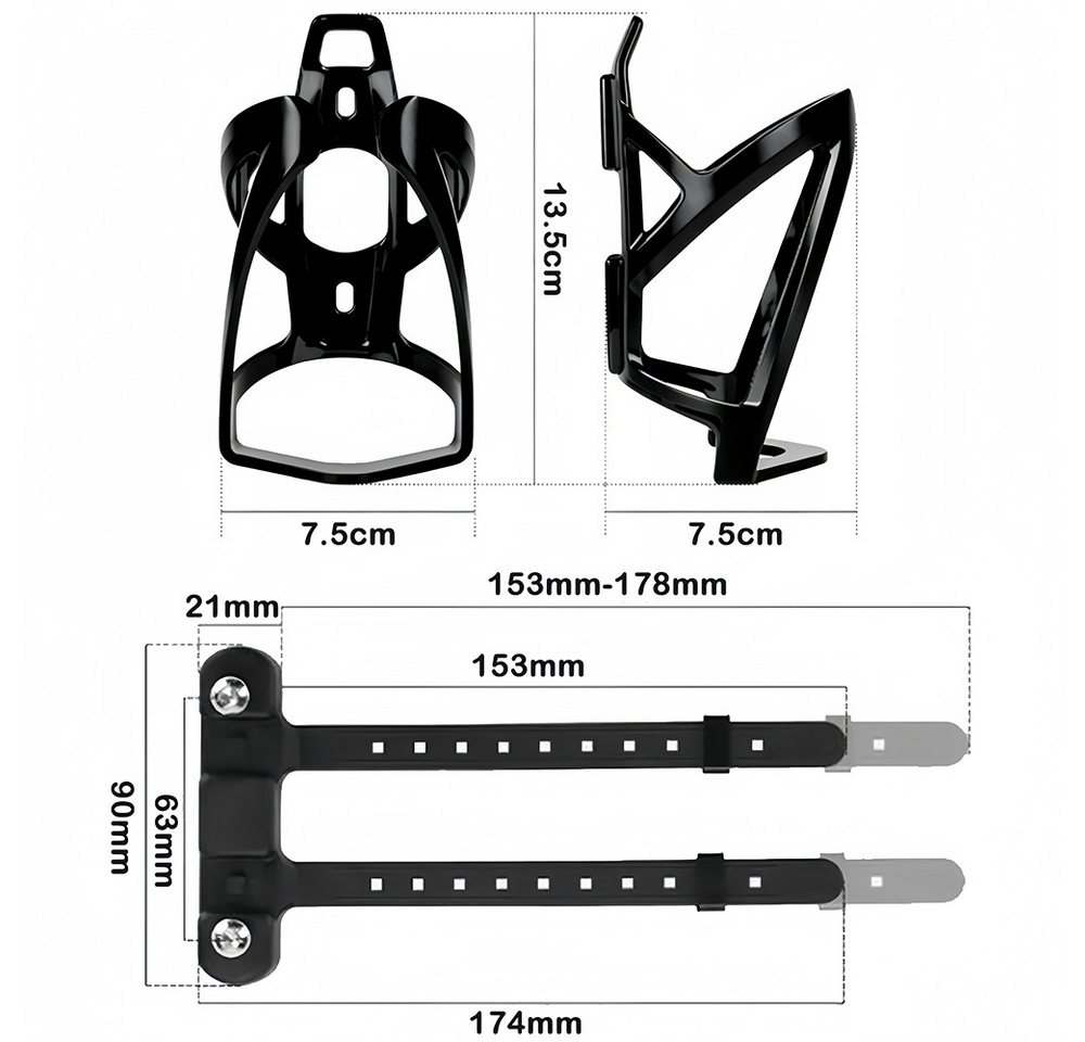 AFKSMILE Fahrrad-Flaschenhalter Flaschenhalter Fahrrad, Leichte Langlebige PC Wasserflaschenhalter, Getränkehalter, inklusive Gurte für Rohre mit Durchmesser bis 22-55mm Bild 2