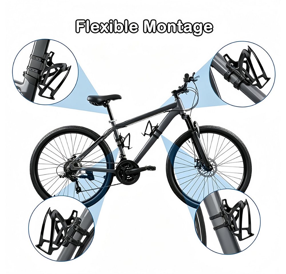 AFKSMILE Fahrrad-Flaschenhalter Flaschenhalter Fahrrad, Leichte Langlebige PC Wasserflaschenhalter, Getränkehalter, inklusive Gurte für Rohre mit Durchmesser bis 22-55mm Bild 5