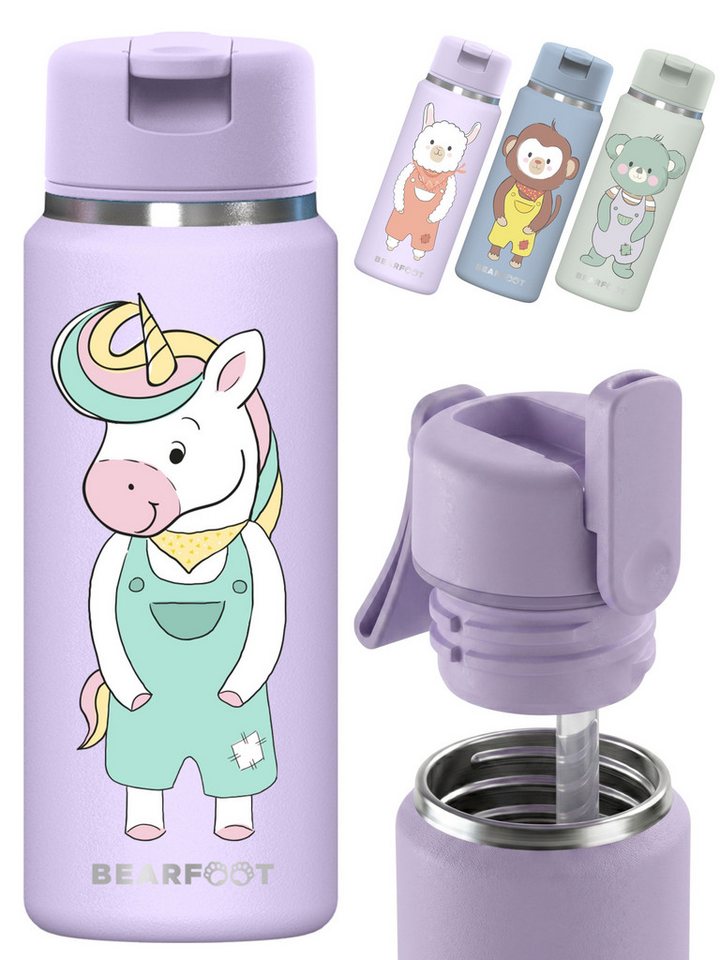 BEARFOOT Trinkflasche TINY Thermo Kinder Trinkflasche Edelstahl - Einhorn, Thermosflasche, auslaufsicher, Edelstahl, Kinderflasche, BPA-frei