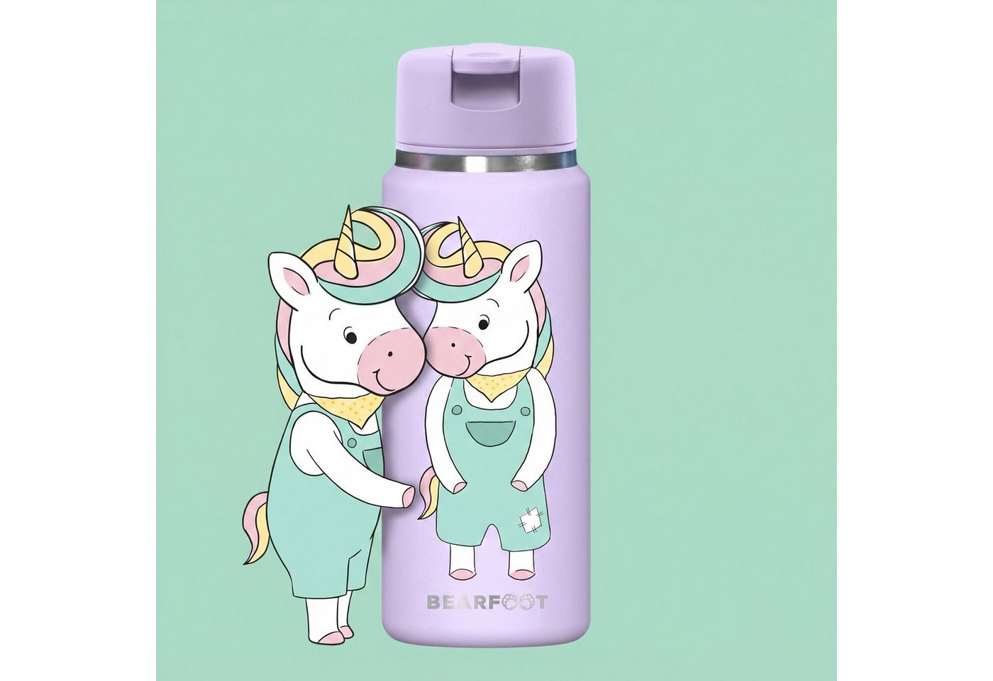 BEARFOOT Trinkflasche TINY Thermo Kinder Trinkflasche Edelstahl - Einhorn, Thermosflasche, auslaufsicher, Edelstahl, Kinderflasche, BPA-frei Bild 2
