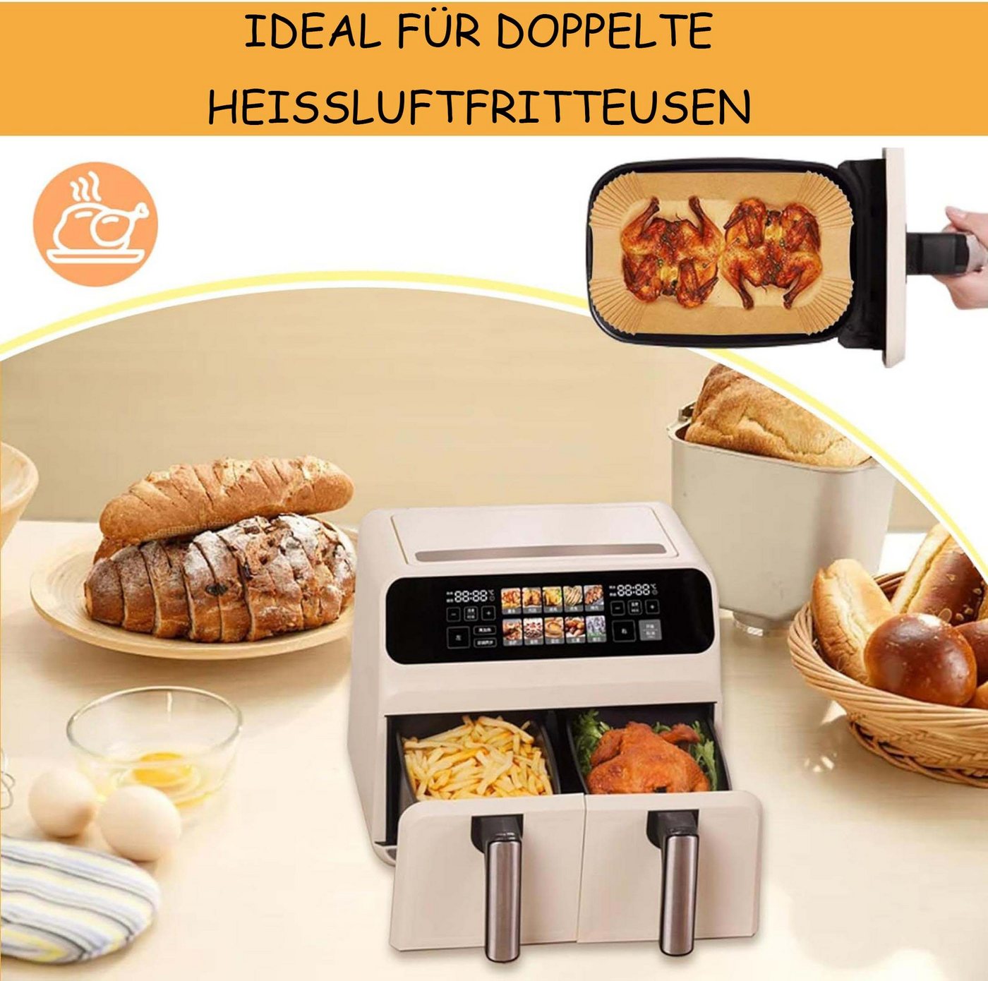Agger Backpapier 100 Stück Airfryer Backpapier Dual Zone Air Fryer