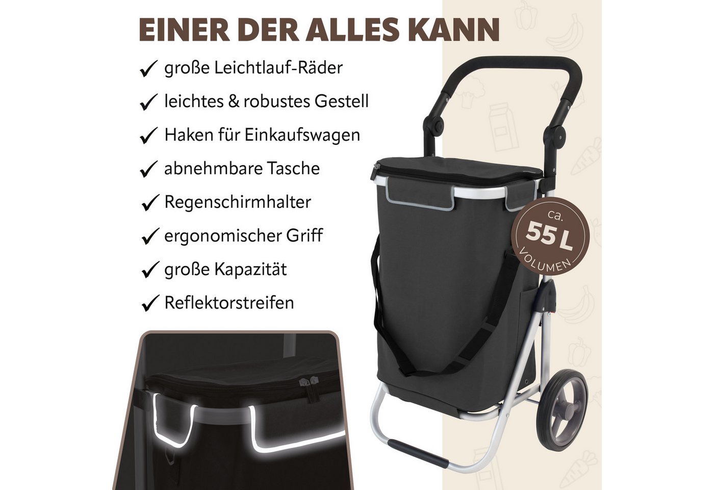 bremermann Einkaufstrolley Einkaufstrolley RIEDE faltbar schwarz, verstellbarer Griff