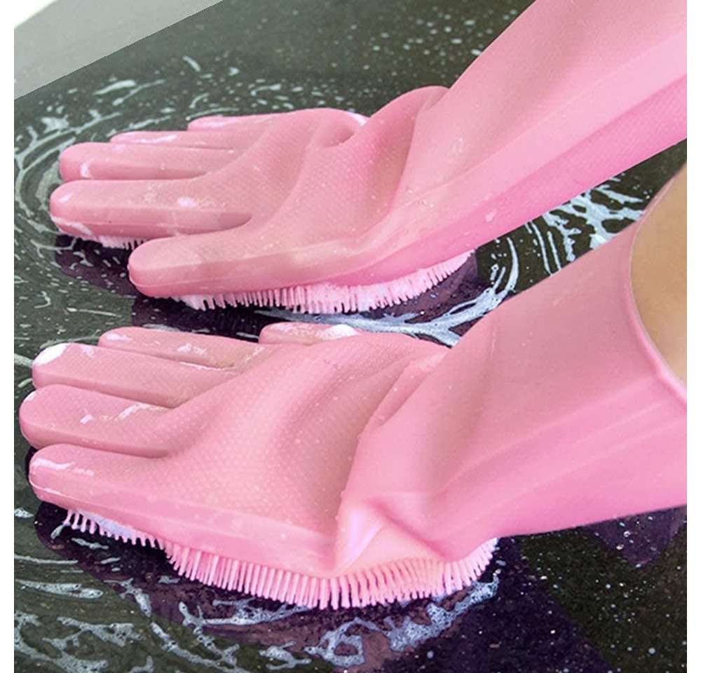 Geschenkehöhle Putzhandschuh Silikon Waschhandschuhe mit Noppen & feinen Bürsten ideal zum Reinigen Hitzebeständig, Wiederverwendbar, Umweltfreundlich & BPA-frei