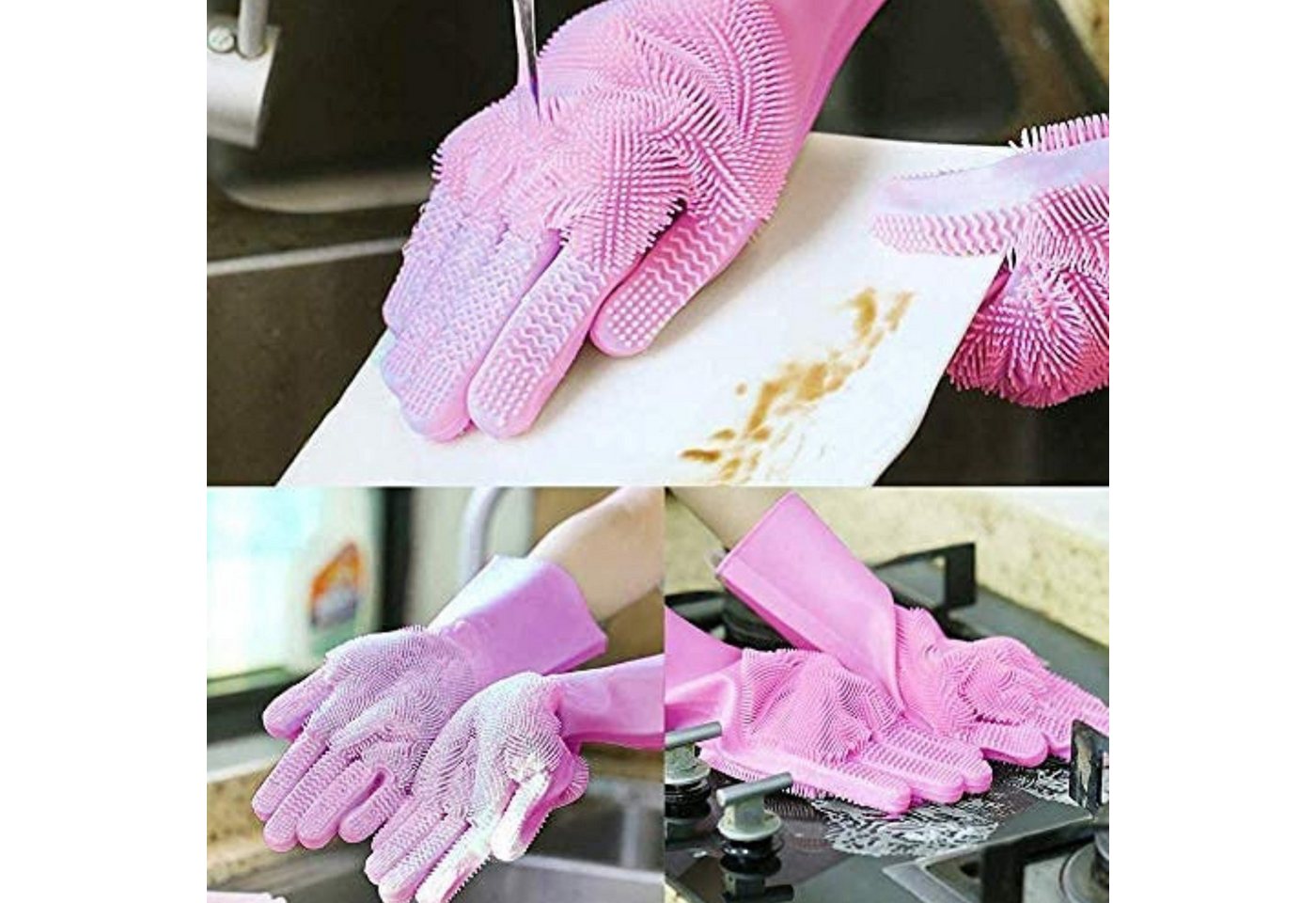 Geschenkehöhle Putzhandschuh Silikon Waschhandschuhe mit Noppen & feinen Bürsten ideal zum Reinigen Hitzebeständig, Wiederverwendbar, Umweltfreundlich & BPA-frei Bild 4