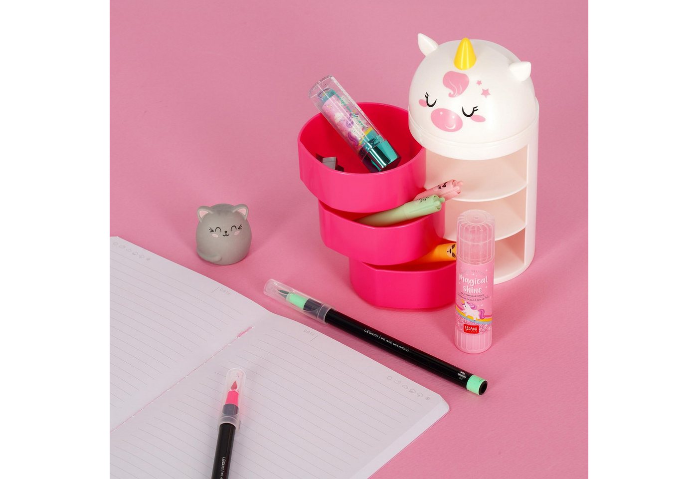 Legami Malstift Schreibtisch-Organizer mit 3 Schubladen und Schiebeverschluss, Unicorn-Motiv, seitlich zu öffnen Bild 2