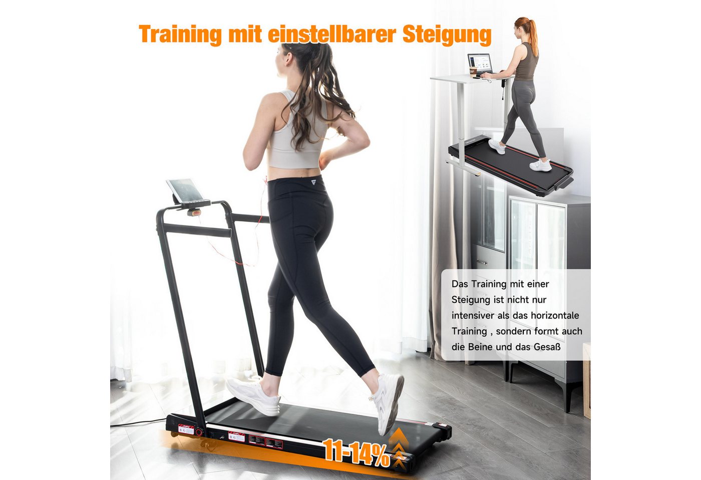 LIKESPORTING Laufband zu Hause,Walking Pad 6/8 km/h, leiser Motor, Fernbedienung, 40*102cm Laufbereich, 1400W,Max 8 km/h,Max 14 %Steigung