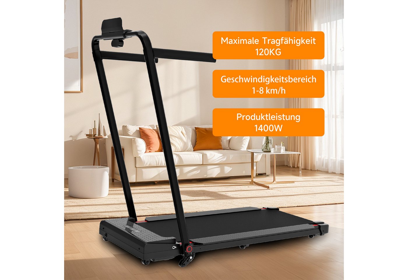 LIKESPORTING Laufband zu Hause,Walking Pad 6/8 km/h, leiser Motor, Fernbedienung, 40*102cm Laufbereich, 1400W,Max 8 km/h,Max 14 %Steigung Bild 3