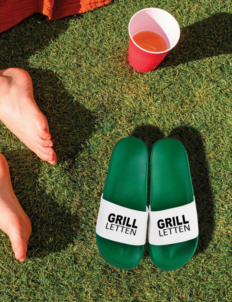 Youth Designz Herren Damen Badelatschen "Grill Letten" Fun-Print Statement Geschenk Badeschuh mit Lustigen Aufdruck für Männer und Frauen Bild 2