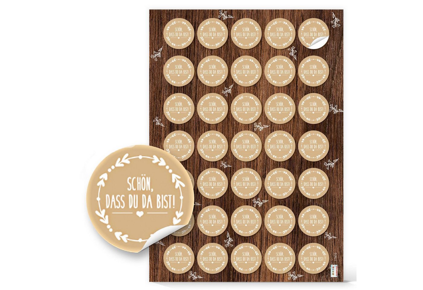 Logbuch-Verlag Aufkleber 140 runde Aufkleber SCHÖN DASS DU DA BIST beige natur weiß Ø 3,2 cm