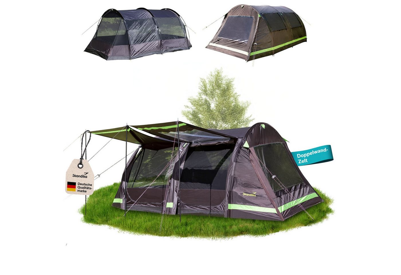 Skandika Tunnelzelt Campingzelt, Familienzelt, Solheim 4 Protect, 170 cm Stehhöhe, Personen: 4 (Alle Türen als Sonnendach nutzbar, Tragetasche), eingenähter Zeltboden, 3000mm Wassersäule, UPF 50+, mit Moskitonetz Bild 4