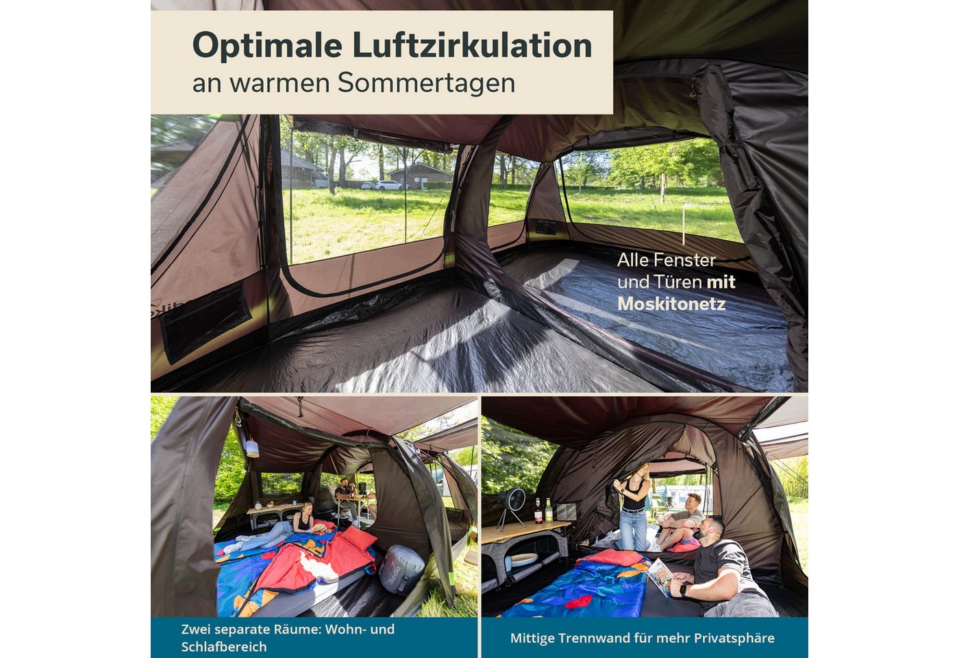 Skandika Tunnelzelt Campingzelt, Familienzelt, Solheim 4 Protect, 170 cm Stehhöhe, Personen: 4 (Alle Türen als Sonnendach nutzbar, Tragetasche), eingenähter Zeltboden, 3000mm Wassersäule, UPF 50+, mit Moskitonetz Bild 5