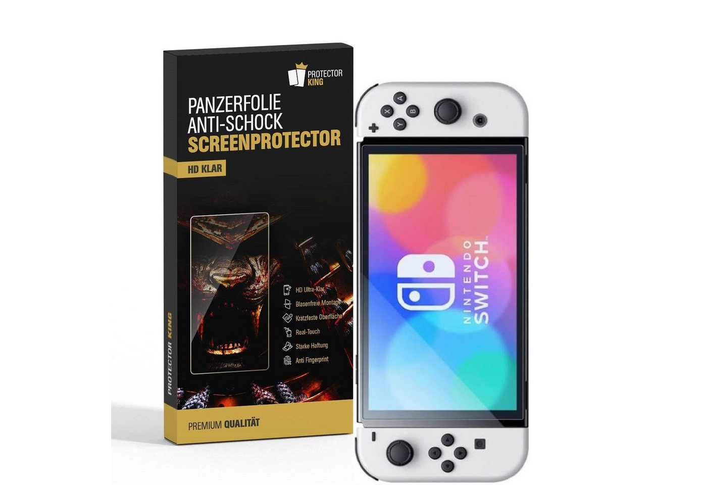 Protectorking Schutzfolie 3x Panzerfolie für Nintendo Switch Oled Anti-Shock HD klar Displayschu, (3-Stück), ANTI-SPLITTER Bild 4