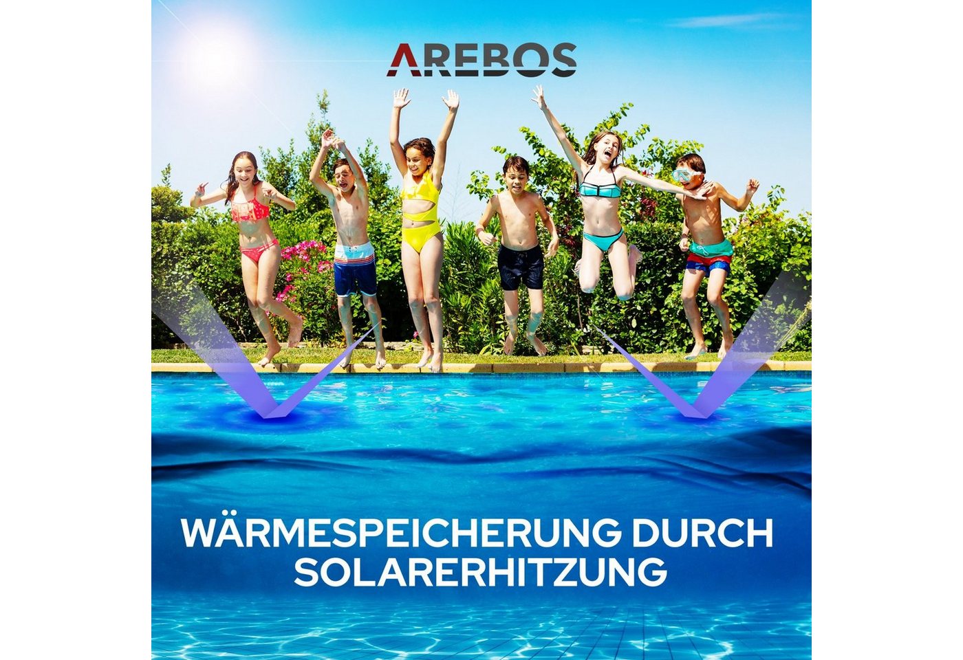 Arebos Solarabdeckplane Solarplane 120 µm Pool-Abdeckplane mit Wärmefolie (Stück, blau), 120mic Bild 3