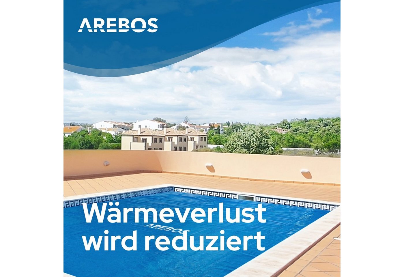 Arebos Solarabdeckplane Solarplane 120 µm Pool-Abdeckplane mit Wärmefolie (Stück, blau), 120mic Bild 4