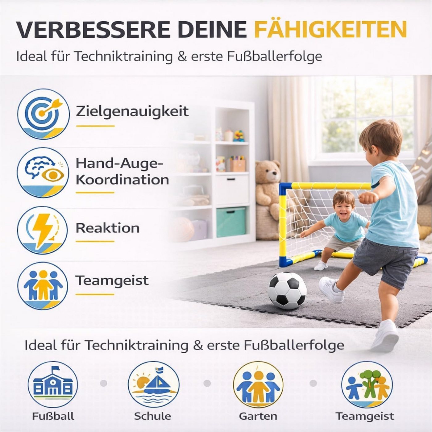 TK Gruppe Fußballtor Fußballtor mit Netz und Fußball – Tragbares Gartentor für Training (1 St)