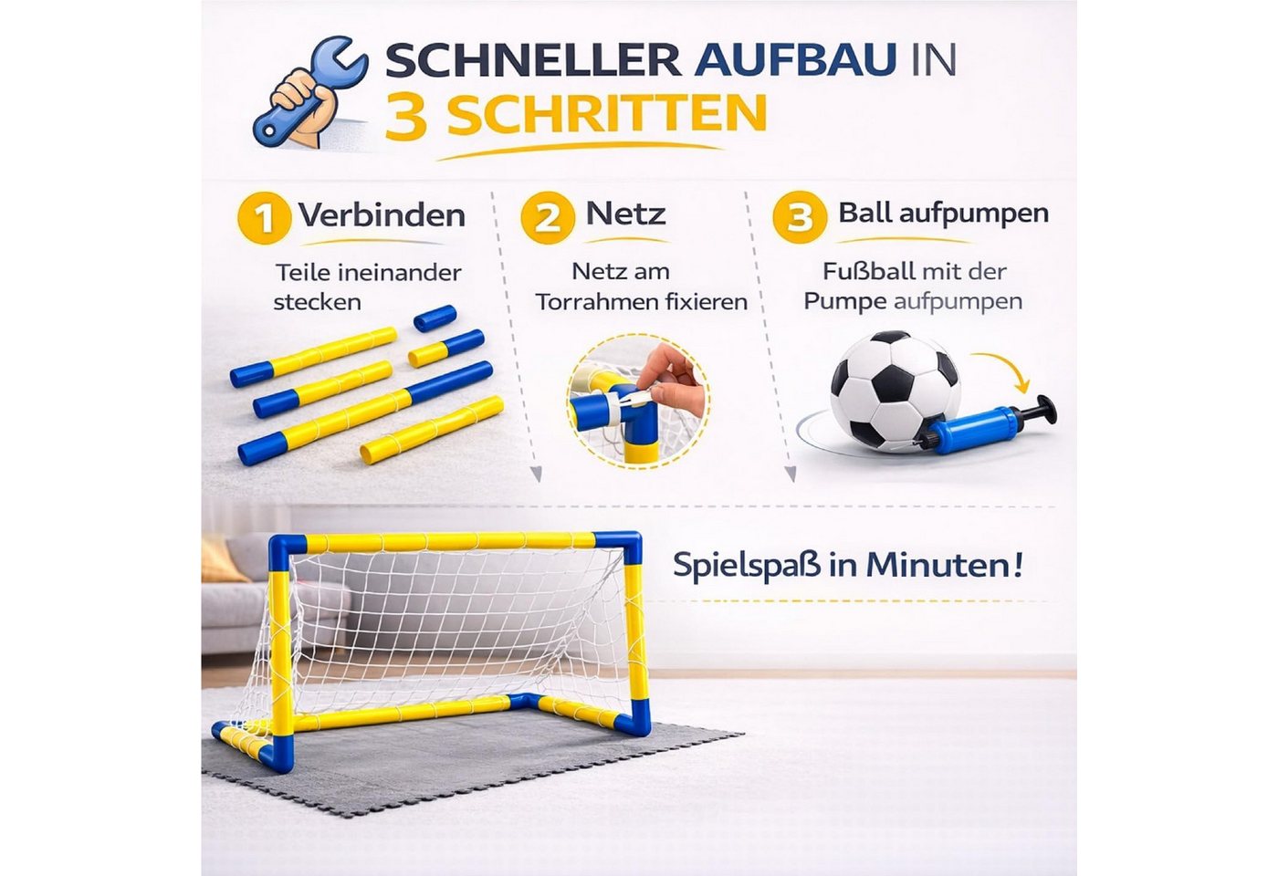 TK Gruppe Fußballtor Fußballtor mit Netz und Fußball – Tragbares Gartentor für Training (1 St) Bild 2