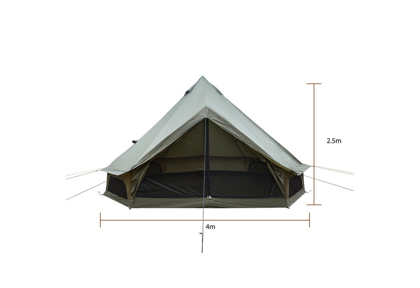 i@home Tipi-Zelt Kuppelzelt 4m Bellzelt, Personen: 4 (wasserdicht Oxford, atmungsaktiv, Insektenschutz, 1 tlg., Ofenrohröffnung Kaminöffnung, 4-Season, schneller Aufbau), Rundzelt großes Familienzelt für Glamping Bild 3