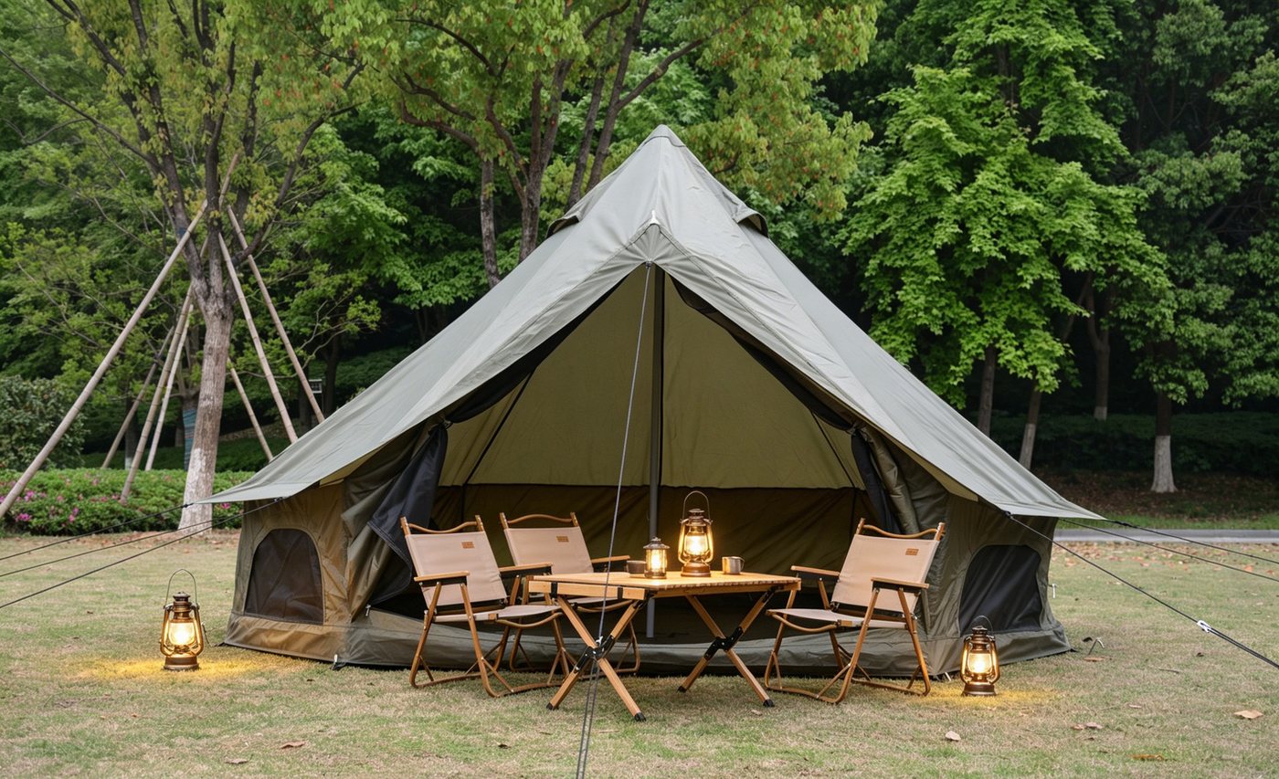 i@home Tipi-Zelt Kuppelzelt 4m Bellzelt, Personen: 4 (wasserdicht Oxford, atmungsaktiv, Insektenschutz, 1 tlg., Ofenrohröffnung Kaminöffnung, 4-Season, schneller Aufbau), Rundzelt großes Familienzelt für Glamping Bild 5