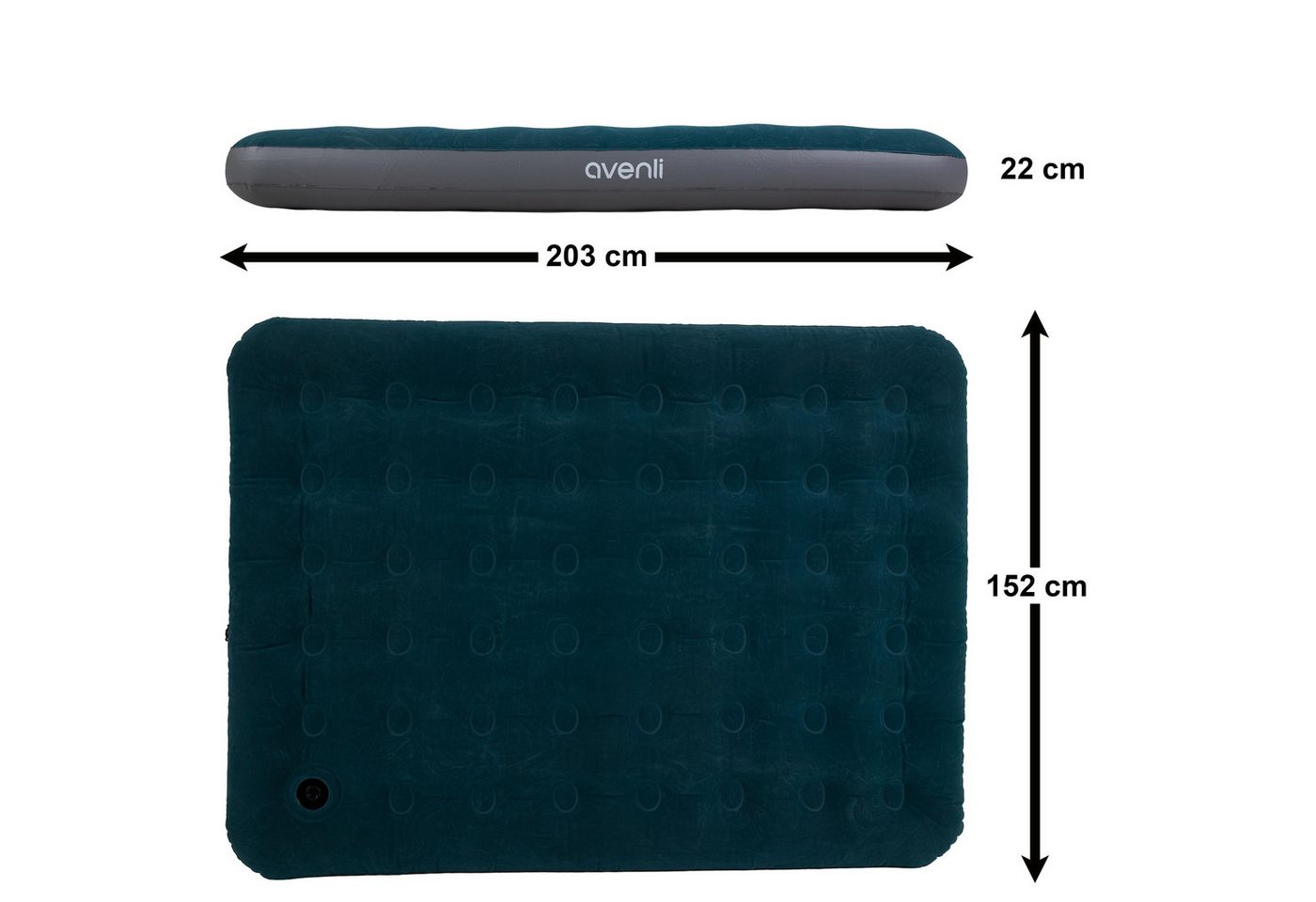 Avenli Luftmatratze Camping für 2 Personen mit Fußpumpe 203x152x22cm Queen-Size, (Luftbett einfach aufblasbar mit integrierter Luftpumpe, 1-St., für Indoor und Outdoor mit beflockter Oberfläche), Ideal als Reisebett oder Isomatte Bild 2