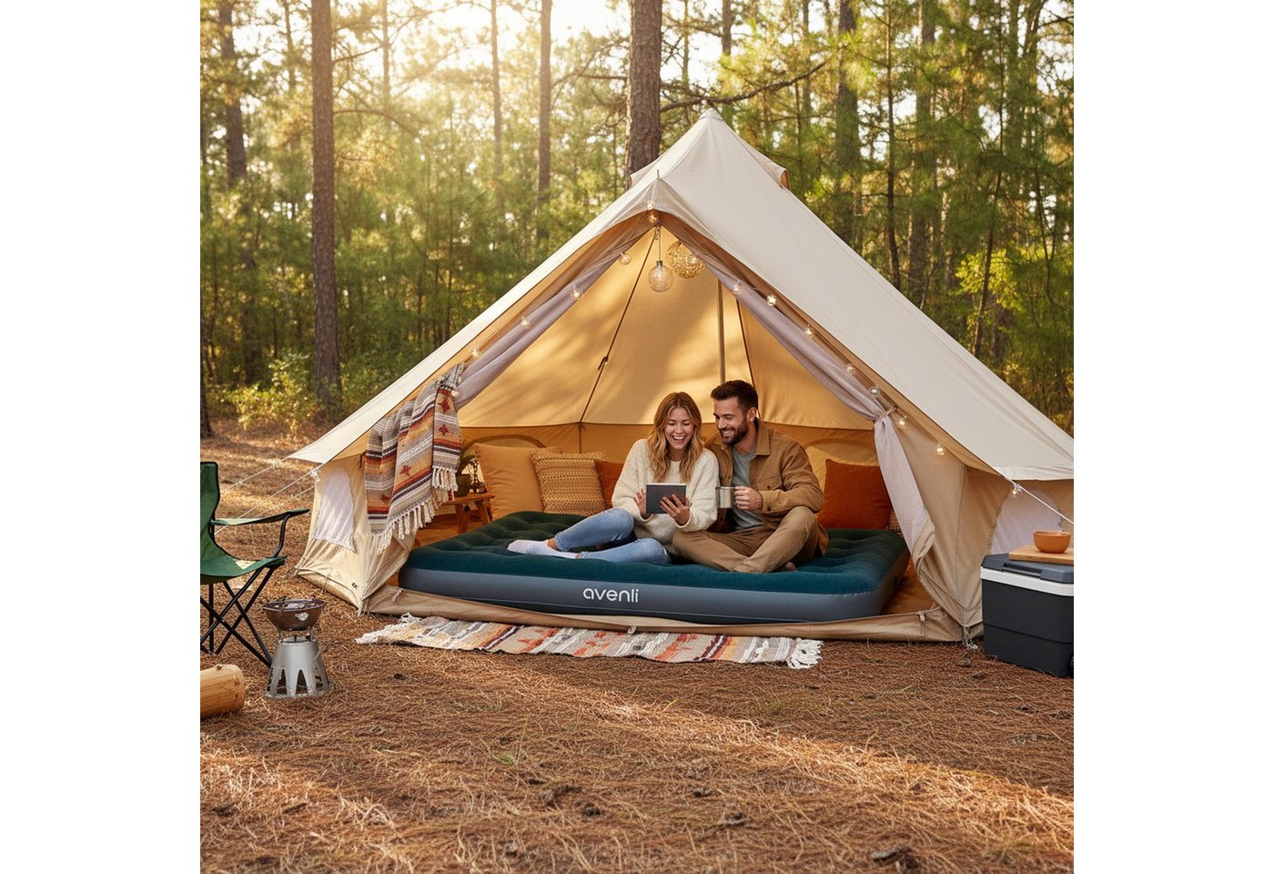 Avenli Luftmatratze Camping für 2 Personen mit Fußpumpe 203x152x22cm Queen-Size, (Luftbett einfach aufblasbar mit integrierter Luftpumpe, 1-St., für Indoor und Outdoor mit beflockter Oberfläche), Ideal als Reisebett oder Isomatte Bild 4