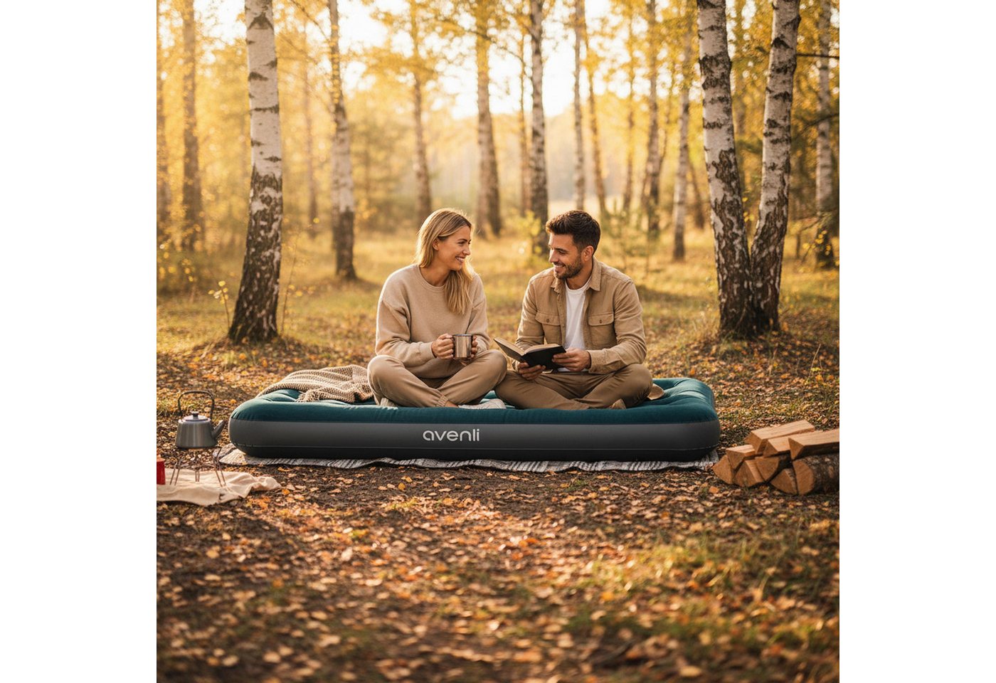 Avenli Luftmatratze Camping für 2 Personen mit Fußpumpe 203x152x22cm Queen-Size, (Luftbett einfach aufblasbar mit integrierter Luftpumpe, 1-St., für Indoor und Outdoor mit beflockter Oberfläche), Ideal als Reisebett oder Isomatte Bild 5
