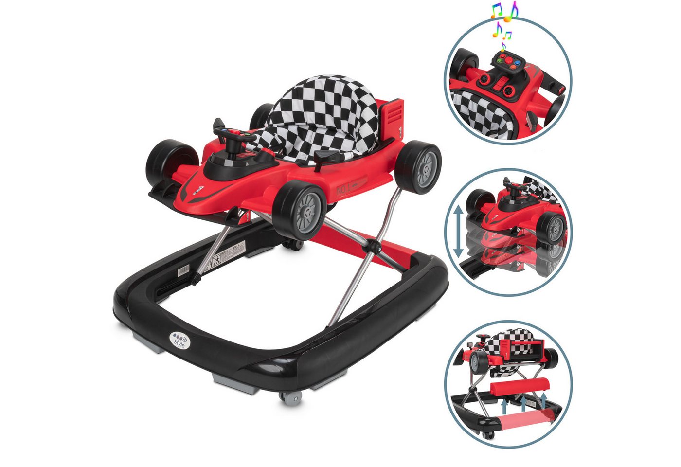 ib style Lauflernhilfe Little Speedster Babywalker Rot, Lauflernwagen mit Soundeffekten - Abnehmbarer Laufwagen Bild 5