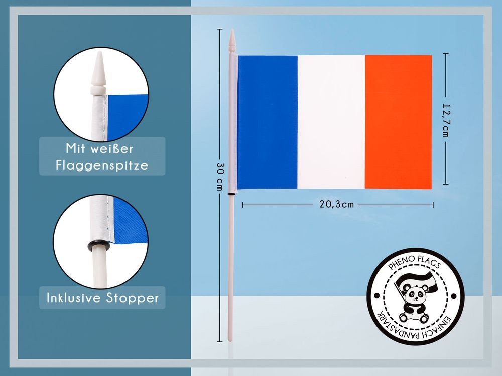 PHENO FLAGS Flagge Handfahne Frankreich Fähnchen Stockfahne Handflagge (10er Set zur Deko), Flaggen mit Stab Bild 2